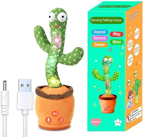 Rechargeable Dancing Talking Cactus Toy for Baby Toddler, Boys Girls Gifts Singing Mimicking Toys Recording Repeating What You Say with 120 English Songs