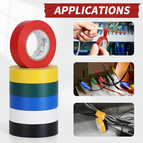 Electrical Tape, 72 Rolls General Use PVC Electric Tape, UL/CSA Listed 1/2 in x 20 ft Insulating Vinyl Tape for Electrical, Repairs, Automotive and Equipment, EE-100, Multi Colored