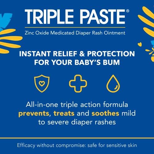 Triple Paste Diaper Rash Cream for Baby - 3 oz Tube - Zinc Oxide Ointment Treats, Soothes and Prevents Diaper Rash - Hypoallergenic Formula with Soothing Botanicals (Pack of 2)