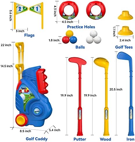 Liberry Toddler Golf Set, Upgraded Kids Golf Cart with Unique Shoulder Strap Design, Indoor and Outdoor Golf Toys for Boys and Girls Aged 1-5 Years Old