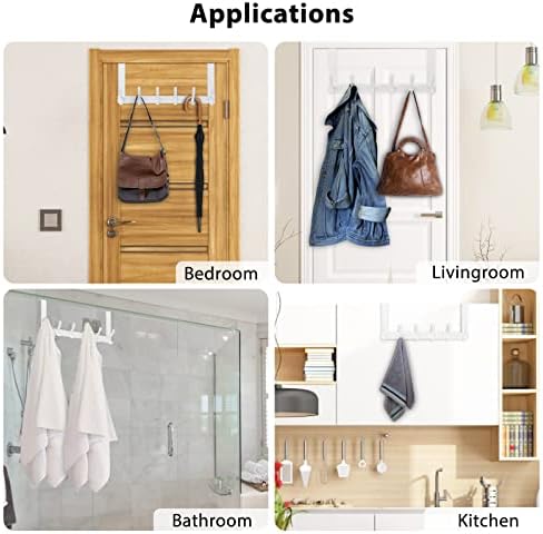 Over The Door Hooks, Door Hanger Hooks for Hanging, Over The Doors Towel Racks for Bathroom with 12 Coat Hook, Coat Rack Bathroom Accessories(2 Pack, White)
