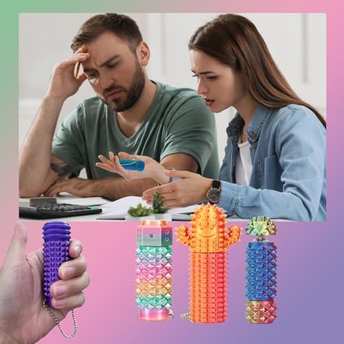 2Pcs Little Ouchies Fidget, Cactus Pain Stim Fidget Toy, Rotating Spiky Grippie Stim Keychain for Anxiety Relief, 3D Printed Portable Stim Tool, Pocket Mini Fidget Toy for Adults Novelty Gifts