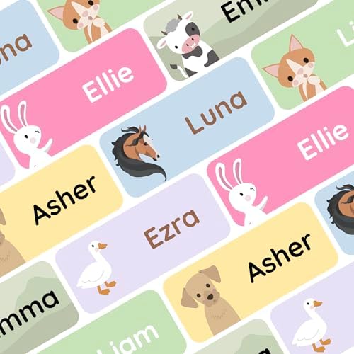 – Personalized Name Labels for Kids (120) – Waterproof & Durable Stickers for Clothing, School & Daycare Items - Animals