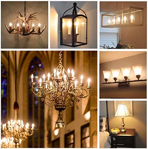 Hizashi 90+CRI Candelabra LED Light Bulbs 60 Watt, 2700K Warm White, E12 LED Bulb Dimmable, B11 Chandelier Light Bulbs, 6W, 550LM, Candle Light Bulbs, UL Listed, 12 Pack
