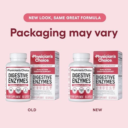 Physician's CHOICE Digestive Enzymes - Multi Enzymes, Organic Prebiotics & Probiotics for Digestive Health & Gut Health - Meal Time Discomfort Relief & Bloating - Dual Action Approach - 60 CT