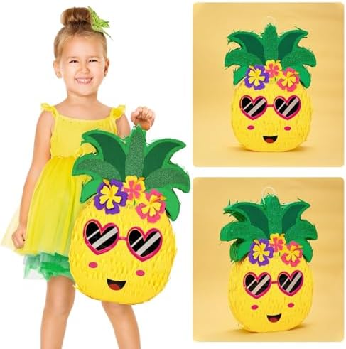 WERNNSAI Pineapple Piñata - Luau Party Piñata Game with Blindfold and Bat for Girls Boys Kids for Hawaiian Tropical Luau Party Supplies Summer Fruit Themed Birthday Party Decorations