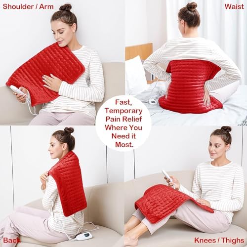 Heating Pad-Electric Heating Pads for Back,Neck,Abdomen,Moist Heated Pad for Shoulder,Knee,Hot Pad for Arms and Legs,Dry&Moist Heat & Auto Shut Off,Gifts for Women Men(Red, 20''×24'')