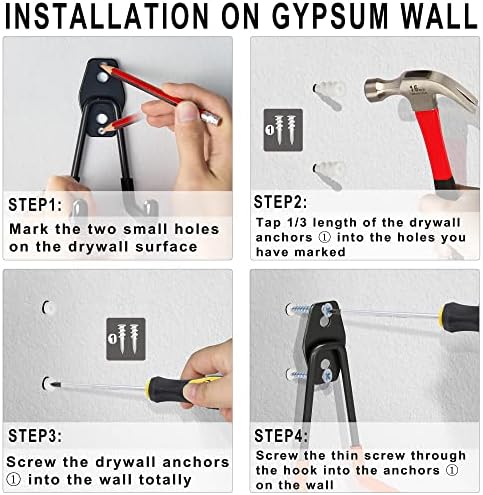 Steel Garage Storage Hooks - 16 Pack Anti-Slip Coating, Heavy Duty Wall Mount Hooks for Hanging Bike, Ladder, Garden Tools