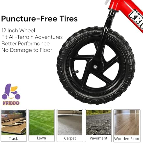 KRIDDO Toddler Balance Bike 2 Year Old, Age 18 Months to 5 Years Old, 12 Inch Push Bicycle with Customize Plate (3 Sets of Stickers Included), Steady Balancing, Gift Bike for 2-3 Boys Girls, Red