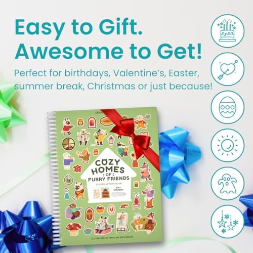 Cozy Homes of Furry Friends Sticker + Coloring Book (500+ Calendar Stickers for Kids & 12 Coloring Pages) Side by Side Activity Book, Fun Sticker Books, Boys & Girls Ages 2-4 4-8, 8-10