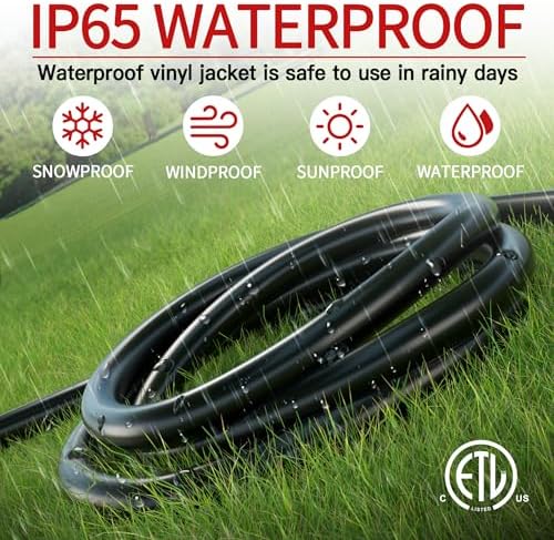 16/3 100 Ft Outdoor Extension Cord Waterproof, Weatherproof & Flame Retardant Heavy Duty Black 3 Prong Power Cord Outside for Lawn & Garden, 10A 1250W 125V 16AWG SJTW, ETL Listed