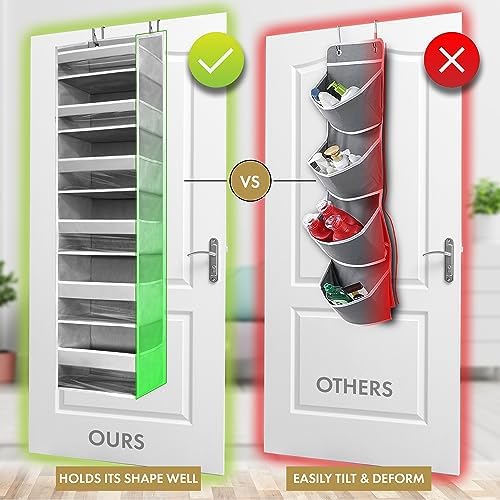 HOMELUX THEORY 1PC Heavy Duty Over the Door Organizer 55x14x6.7, 6 Large Front & 12 Side Pockets, Hanging Storage Closet Door Organizer for Bedroom, Bathroom and Baby Nursery Storage (Dark Gray)