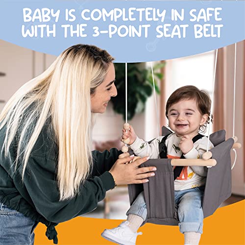 Indoor Outdoor Baby Swing with 3-Point Harness and Hardware for Ceiling, Porch, Doorway, Canvas Baby Swing Outdoor Toddler Swing Seat Dark Gray