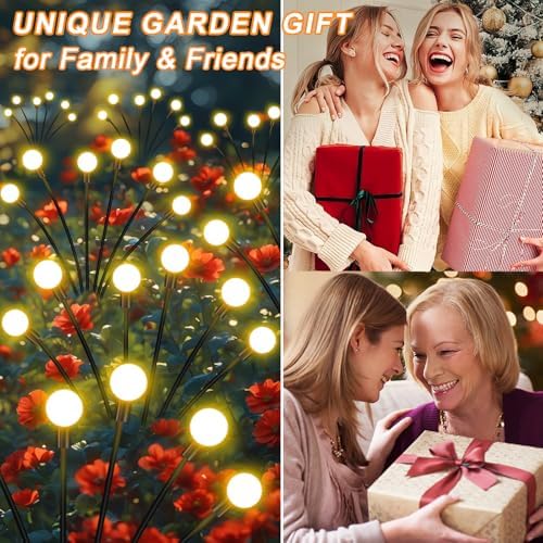 Solar Garden Lights Outdoor, 4 Pack Firefly Swaying Lights, Waterproof Garden Decor for Yard Patio Pathway Lawn, Gardening Gifts for Women Christmas Decoration