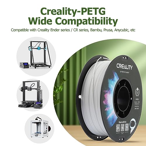 Official Creality PETG 3D Printer Filament 1.75mm 1KG (2.2lbs), High Precision, Strong Toughness, Odorless, Better Flow, Moistureproof 3D Printing CR PETG Filament, White