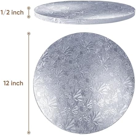 Cakebon Cake Boards - Sturdy 1/2 Inch Thick Drums - 12 Inch Professional Smooth Straight Edges Silver 6-Pack