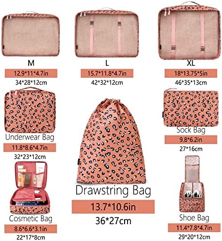 BAGAIL 8 Set Packing Cubes Luggage Packing Organizers for Travel Accessories-Pink Leopard