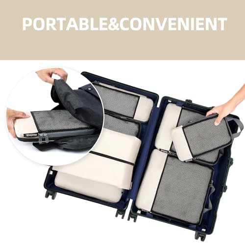 BAGAIL 4 Set/6 Set/8 Set Compression Packing Cubes Travel Accessories Expandable Packing Organizers (Half Mesh, 6-Beige)