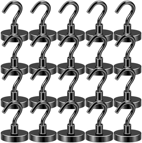 DIYMAG Black Magnetic Hooks, 80 LB Heavy Duty Strong Magnet with Hooks, Strong Rare Earth Neodymium Magnet Hooks for Hanging, Magnetic Hanger for Curtain, Home, Kitchen, Workplace, 20 Packs
