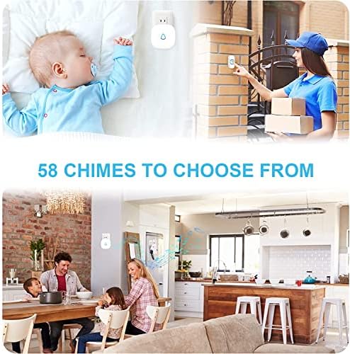SECRUI Wireless Doorbell, Waterproof Door Bell Ringer Wireless 1000ft Range, 2 Remote Buttons Different Tones, 58 Chimes 5 Volume Levels LED Flash, Door Bells & Chimes for Home/Classroom/Office
