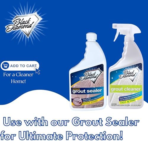 Black Diamond Ultimate Grout Cleaner: Best Cleaner for Tile,Ceramic,Porcelain, Marble Acid-Free Safe Deep Cleaner & Stain Remover for Even The Dirtiest Grout. (1-Quart/1-Brush)
