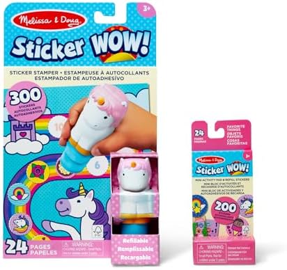 Melissa & Doug Sticker Wow!™ Unicorn Bundle: 24-Page Activity Book, Refillable Sticker Stamper, Mini Pad, 500 Stickers, Arts and Crafts for Kids Ages 3+