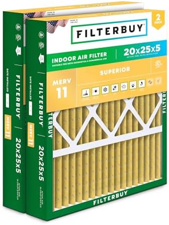 Filterbuy 20x25x5 Air Filter MERV 11 Allergen Defense (2-Pack), Pleated HVAC AC Furnace Air Filters for Honeywell FC100A1037, Lennox X6673, Carrier, & More (Actual Size: 19.88 x 24.75 x 4.38 Inches)