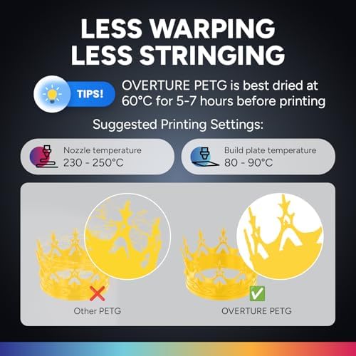 OVERTURE PETG 3D Printer Filament 1.75mm, Neatly Wound Durable PETG 1kg Spool (2.2lbs), Strong Toughness Filament, Dimensional Accuracy +/- 0.02mm, Fit Most FDM Printers (Yellow)