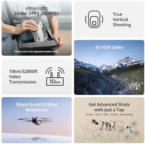 DJI Mini 3 (DJI RC), Lightweight 3x Mechanical Gimbal Drones with Camera for Adults 4K, 38-min Flight Time, up to 32800ft (10km) Video Transmission, Vertical Shooting, GPS Auto Return Integrated