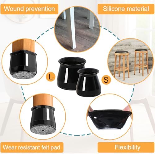 32pcs Black Chair Leg Floor Protectors,Bar stools Leg Protectors Caps,Dining Room Chair Leg Protectors for Hardwood Floors, Chair Leg Covers Silicone Felt Furniture Pads (Small fit: 0.9'' - 1.29'')
