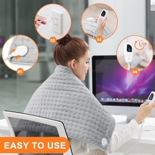 Heating Pad,Electric Heating Pads for Back,Hot Heated Pad for Abdomen,Shoulder,Knee,Multiple Temp and Auto Shut Off(Light Gray, 33''×17'')