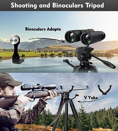 Spotting Scope Tripod, Shooting Tripod and Compact Shooting Stand Rest Hunting V Yoke, with Binoculars Adapter and Removable 360° Rotate Fluid Head, Perfect for Binoculars, Spotting Scope, Shooting
