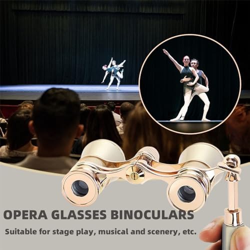 Opera Glasses Binoculars, Theatre Binoculars, 3X25, Metal Material, Vintage and Refined, with Adjustable Handle for Adults Kids Women in Musical Concert Cinema.