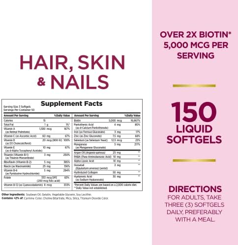 Nature's Bounty Advanced Hair, Skin & Nails, Argan-Infused Vitamin Supplement with Biotin and Hyaluronic Acid, 150 Rapid Release Softgels (Pack of 2)