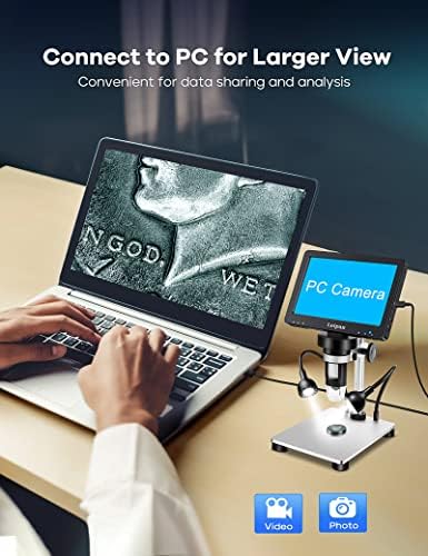 7" LCD Digital Microscope 1200X,Leipan 12MP Coin Microscope with Screen for Adults,1080P Video Microscope with 32GB TF Card and 12pcs Slides,Wired Remote,2 Side Lights,Windows/Mac OS Compatible