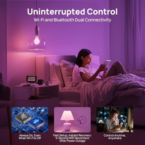 Linkind Color Changing Smart WiFi Light Bulbs, Work with Alexa & Google Home, A19 E26 Dimmable RGBTW Bulbs, No Hub Needed, 800 Lumen, 2.4Ghz WiFi, 6 Pack