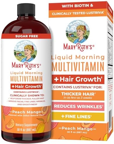 MaryRuth's Liquid Multivitamin + Hair Growth | Clinically Tested for Thicker Hair & Facial Wrinkles in Women | Biotin 10000mcg | Lustriva Hair Growth Supplements | Skin Care | Ages 18+ | 30 Fl Oz