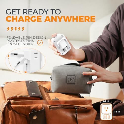 TESSAN European Travel Plug Adapter, Europe Adapter with 4 Outlets and 3 USB(1 USB C PD 20W), International Foldable Plug Type C Power Adaptor for EU Spain France Italy Germany Portugal Iceland