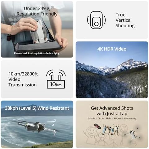 DJI Mini 3, Drones with Camera for Adults 4K, 38-min Flight Time, up to 32800ft (10km) Video Transmission, True Vertical Shooting, GPS Auto Return Integrated, Mini Drone with Camera for Beginners