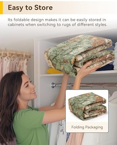 Area Rugs 5'x7' Washable Non-Slip, Floral Vintage Distress Print Pattern Medallion Carpet for Living Room Bedroom Dining Room, Brick Red Rust Neutral Brown Burnt Orange Green