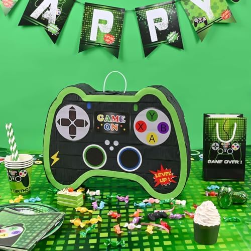WERNNSAI Video Game Controller Piñata - Game Party Supplies Piñata Bundle with Blindfold and Bat for Boys Kids Gaming Theme Birthday Party Game Carnival Activity Decorations (15.7" x 12.2" x 3.1")