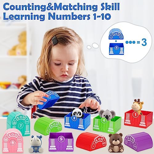 Learning Toys for Toddlers 1 2 3 Year Old Toddlers, 20Pcs Safari Animal Toys, Finger Puppets, Montessori Counting, Matching & Sorting, Christmas Birthday Gifts for Baby Boys Girls Age 12-18 Months