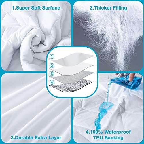 Lunsing Twin XL Mattress Protector for College Dorm, Soft Breathable Waterproof Twin Extra Long Size Mattress Pad Cover, 6-16 inches Deep Pocket, White