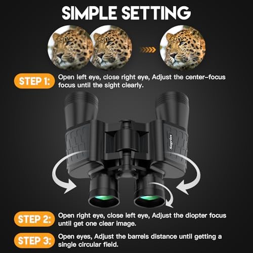 10x50 HD Binoculars for Adults High Powered, Waterproof & Compact Binoculars for Bird Watching, Hunting, Travel–Low Light Vision, Non-Slip Grip, Durable Optics