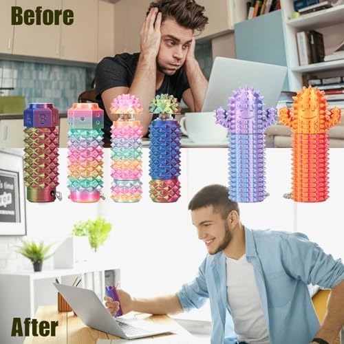 2Pcs Little Ouchies Fidget, Cactus Pain Stim Fidget Toy, Rotating Spiky Grippie Stim Keychain for Anxiety Relief, 3D Printed Portable Stim Tool, Pocket Mini Fidget Toy for Adults Novelty Gifts