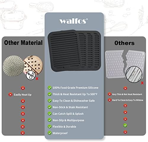 Walfos Silicone Trivets for Hot Pots and Pans - 446°F Heat Resistant Hot Pads for Kitchen Counter- 4 Pcs Multi-Purpose & Versatile Trivet Mat - Long-Lasting & Flexible Silicone Hot Pad(Black)