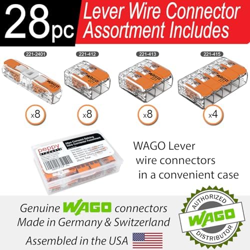 WAGO 221 Lever Nuts 28pc Compact Splicing Wire Connector Assortment with Case | Includes 221-2401, 221-412, 221-413, 221-415