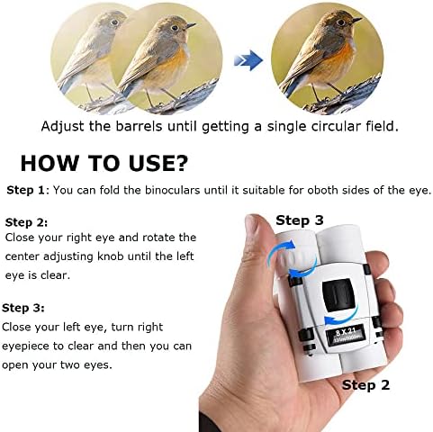 8x21 Compact Binoculars for Adults Teens, Mini Small Full Optical Binoculars for Bird Watching Opera Hiking Hunting Travel Concert (White)