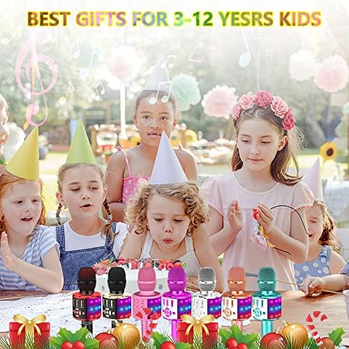 Amazmic Kids Karaoke Microphone Machine Toy Bluetooth Microphone Portable Wireless Karaoke Machine Handheld with LED Lights, Gift for Children Adults Birthday Party, Home KTV(Silver)