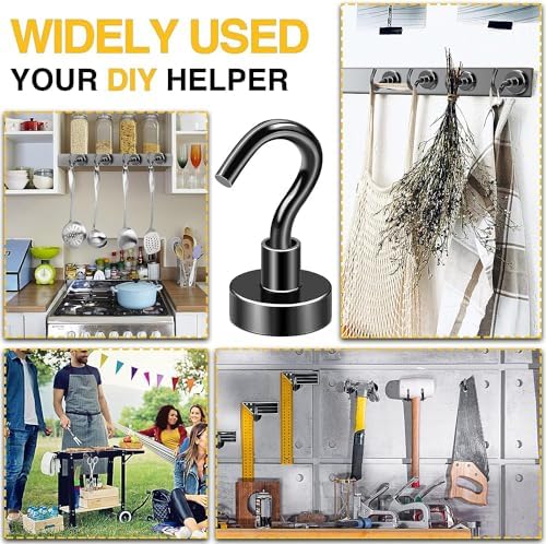 DIYMAG Magnetic Hooks, 30Lbs Strong Heavy Duty Cruise Magnet S-Hooks for Classroom, Fridge, Hanging, Cabins, Grill, Kitchen, Garage, Workplace and Office etc, (200Pack-Black),Screw in Hooks